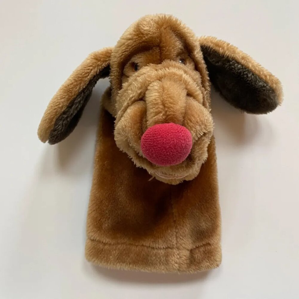 1980s Wrinkles Dog Hand Puppet Brown Ganz Bros 80s Kids Toy Plush Stuffed Animal